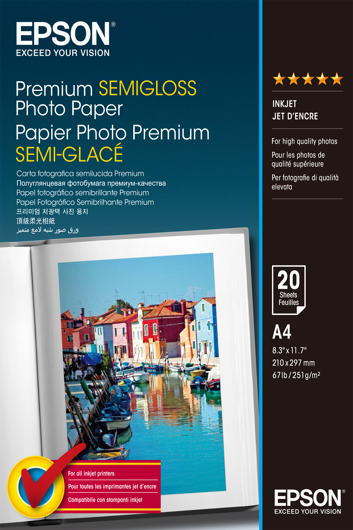 Premium Semigloss Photo Paper, DIN A4, 251g/m{s2}, 20 Sheets